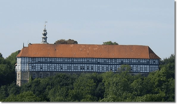 Fachwerk-Schloss Herzberg im Harz, ausgestattet mit einem Schlossmuseum.